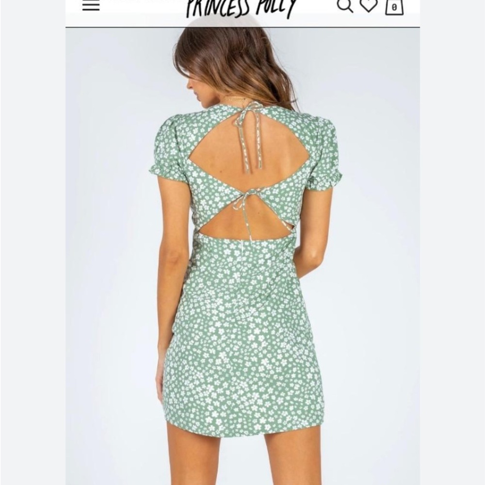 Princess Polly Green Floral Daisy Puff Sleeve Mini Dress - Picture 6 of 16